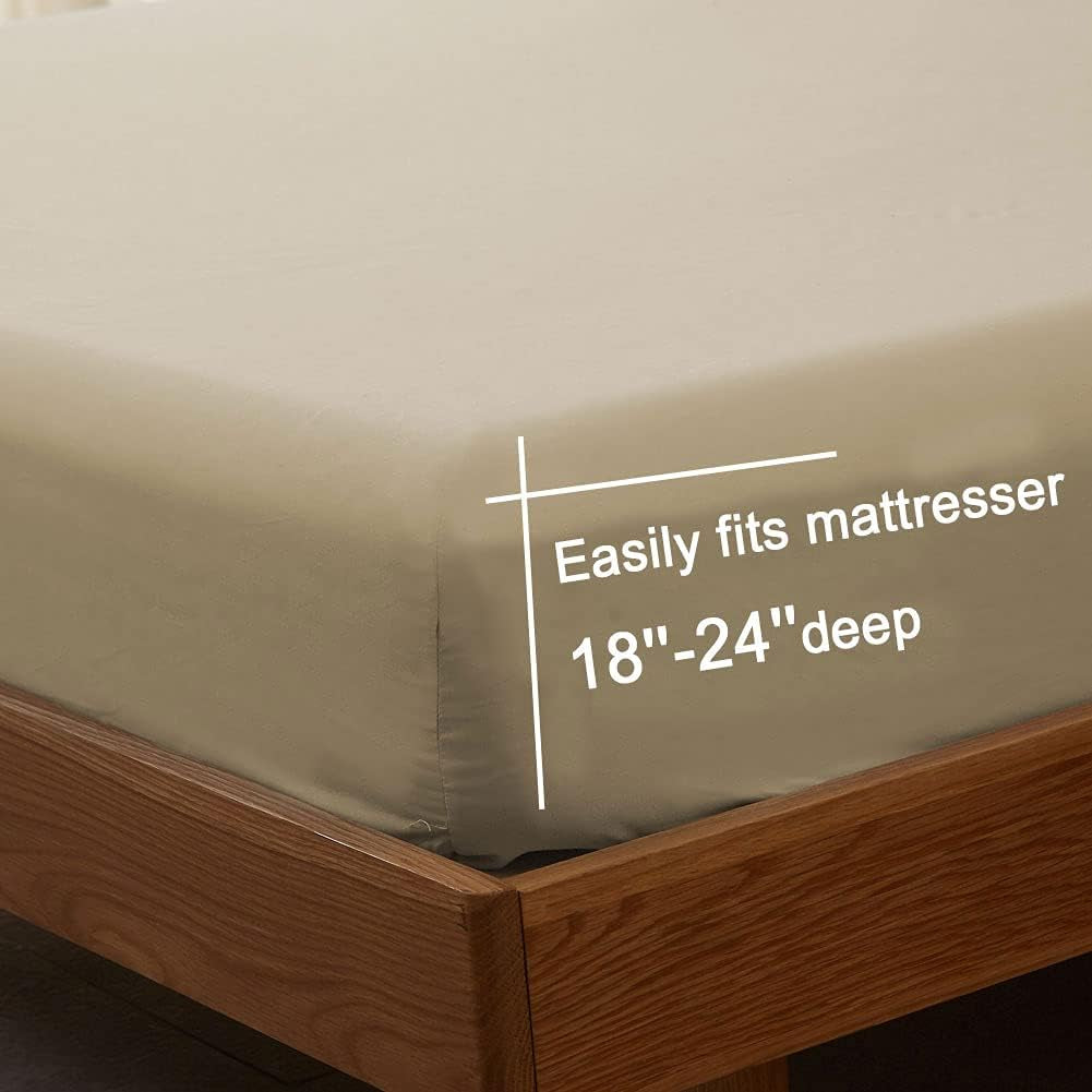 Bed Sheet Set Super Soft Microfiber 1800 Thread Count Luxury Egyptian Sheets Fit 18-24 Inch Deep Pocket Mattress Wrinkle-4 Piece (Beige, California King)