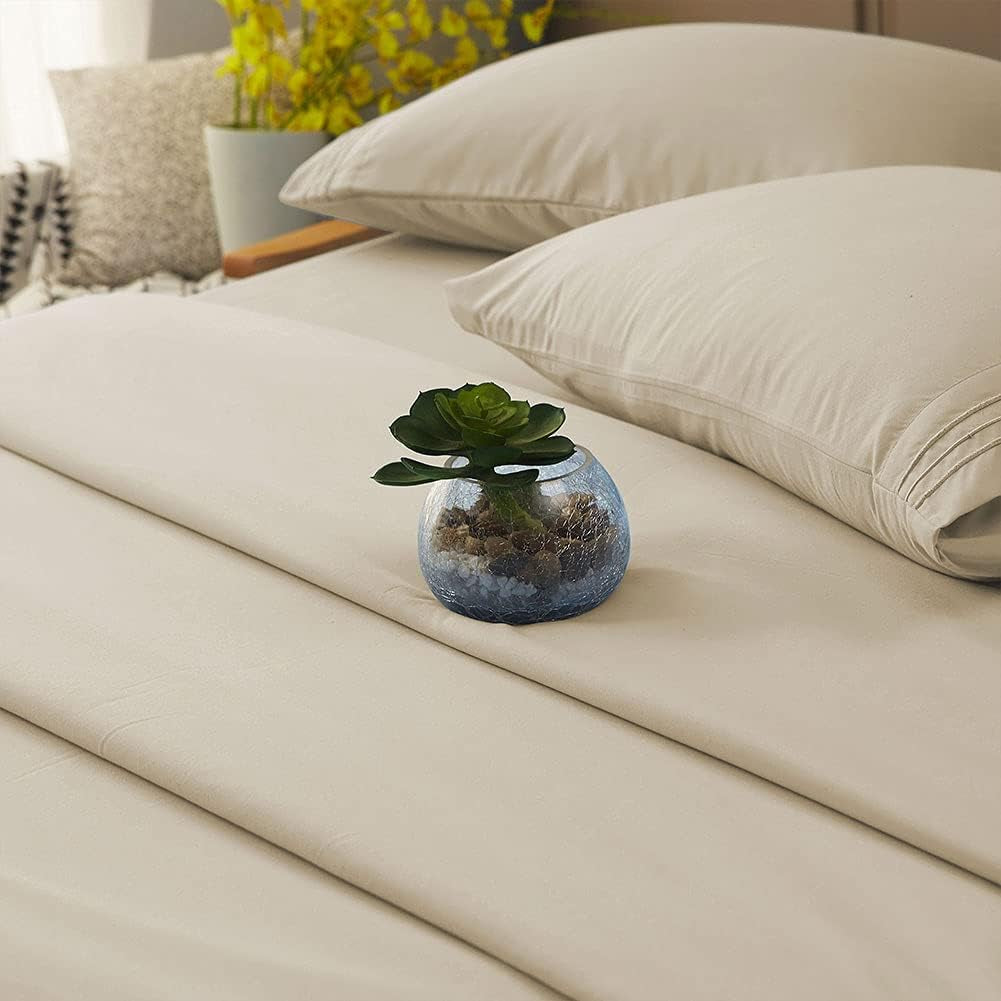 Bed Sheet Set Super Soft Microfiber 1800 Thread Count Luxury Egyptian Sheets Fit 18-24 Inch Deep Pocket Mattress Wrinkle-4 Piece (Beige, California King)