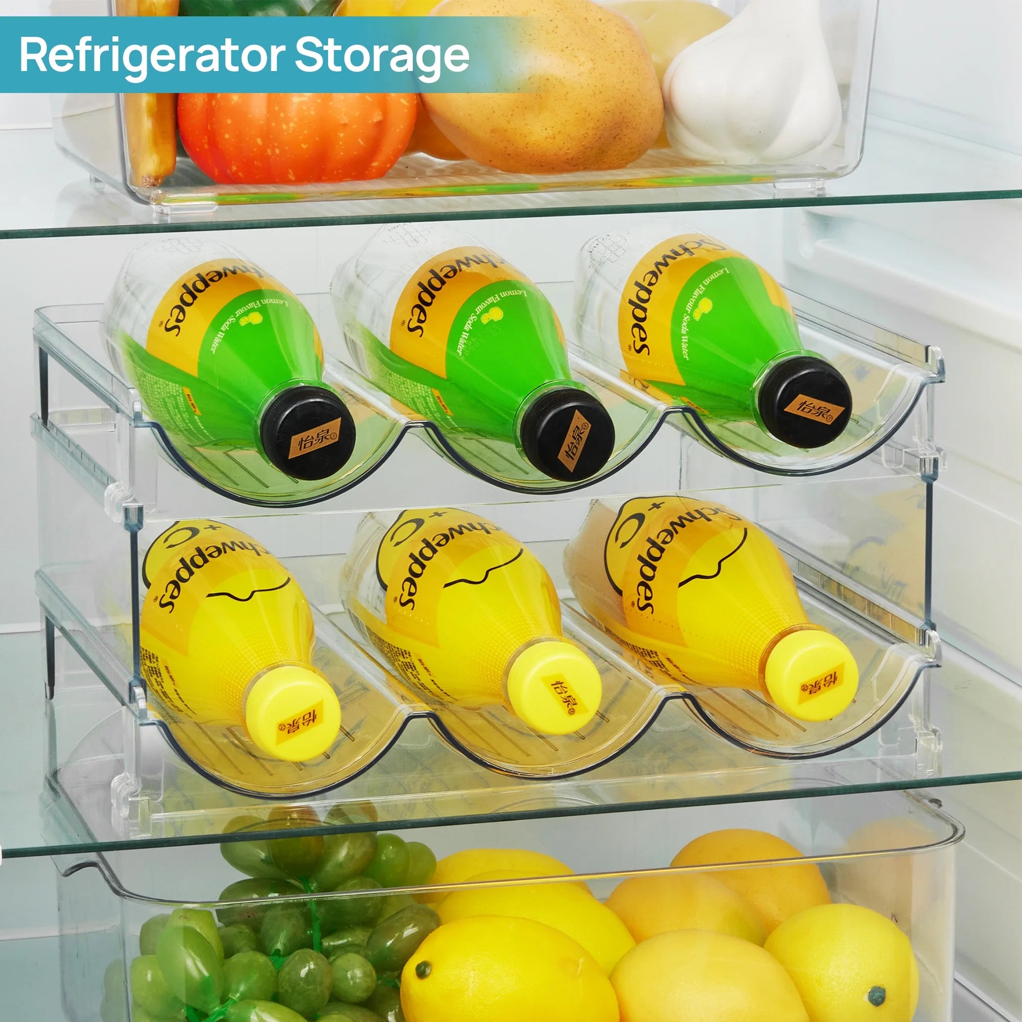 4 Pack Stackable Bottle Holder Storage Rack, Plastic Water Bottle Organizer, Clear