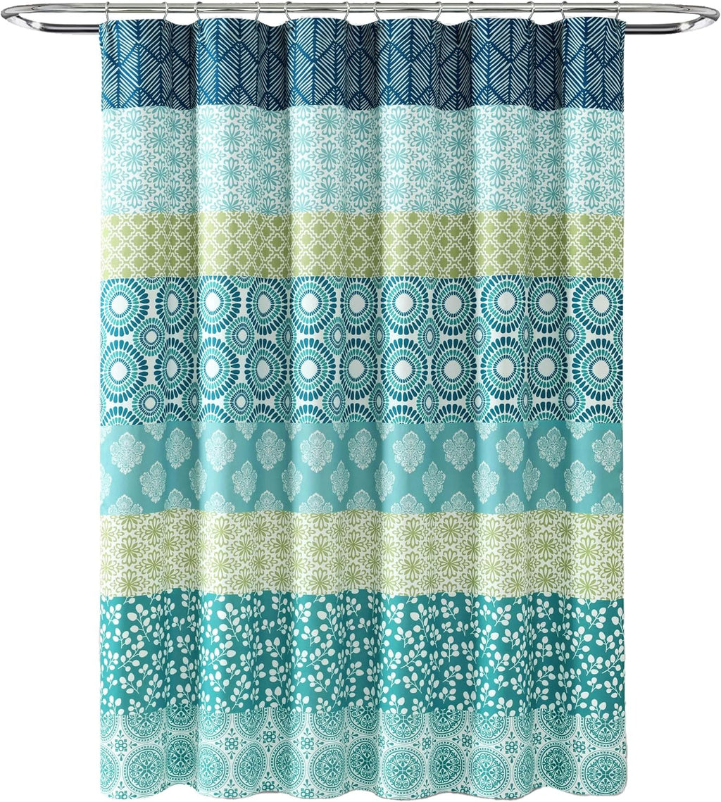 Bohemian Stripe Shower Curtain 72" W X 72" L Blue & Green - Bathroom Curtain - Striped Shower Curtain - Boho Decor - Fabric Shower Curtains