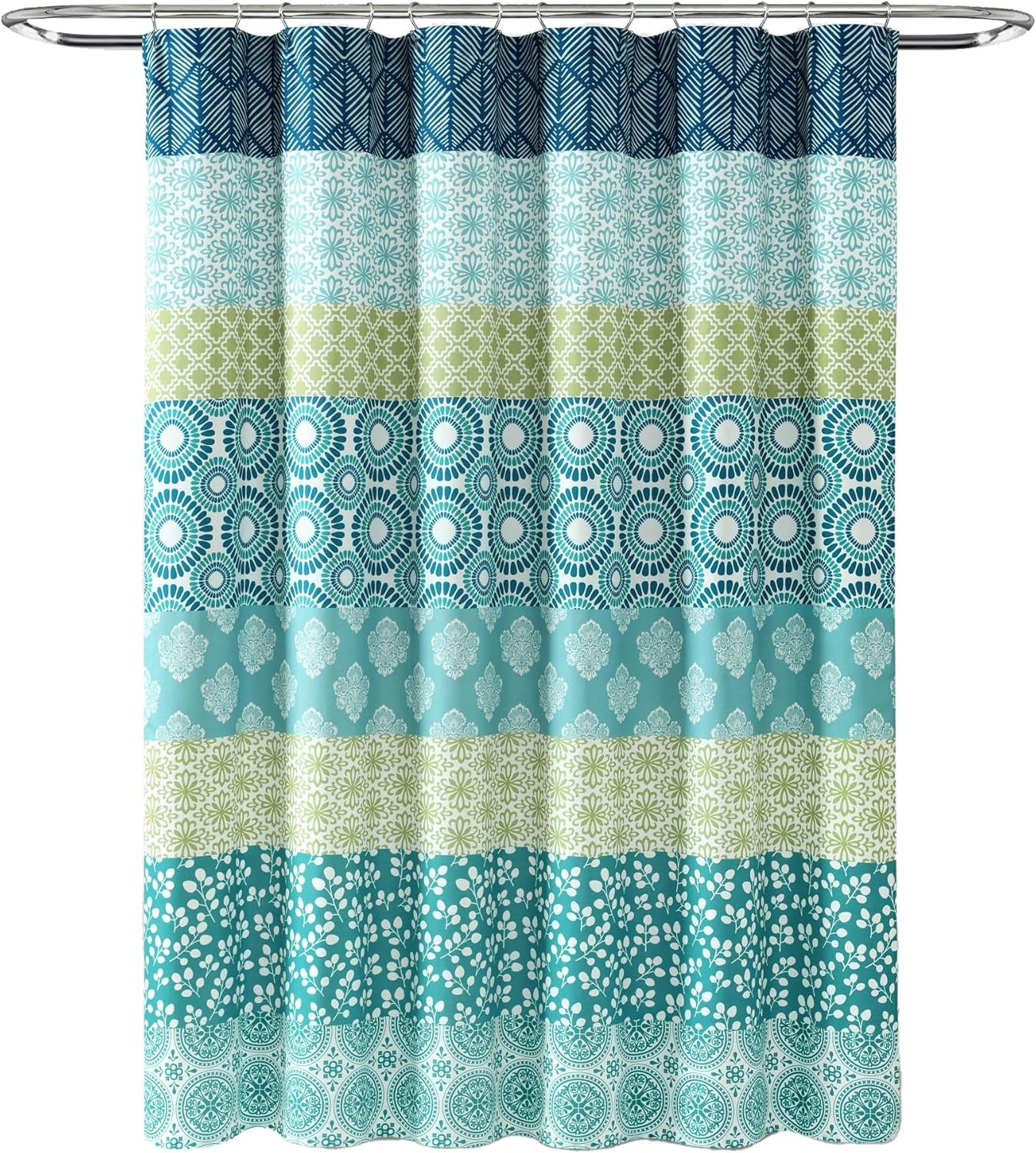 Bohemian Stripe Shower Curtain 72" W X 72" L Blue & Green - Bathroom Curtain - Striped Shower Curtain - Boho Decor - Fabric Shower Curtains