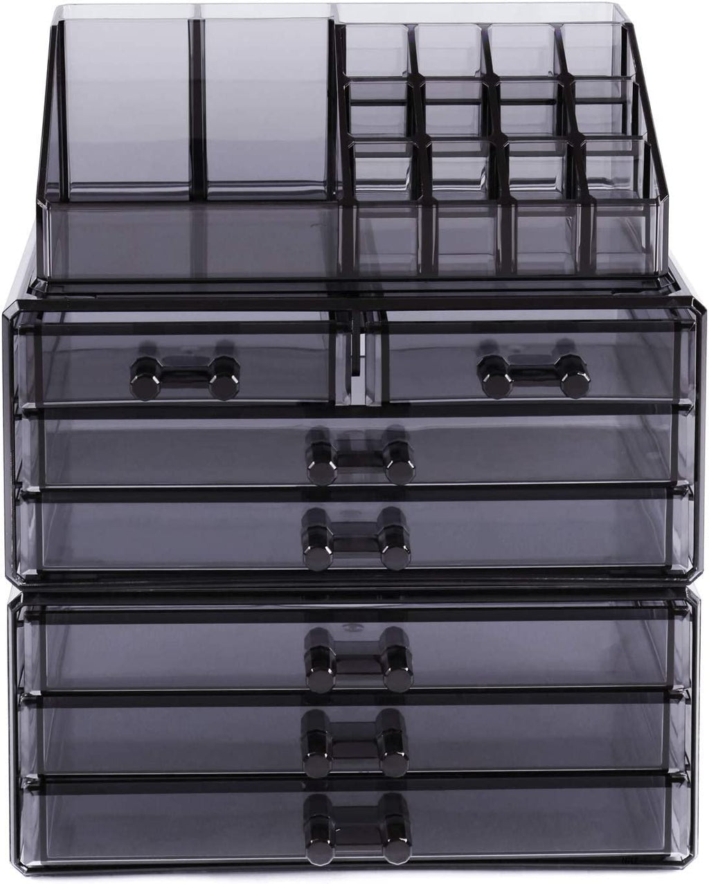 Cosmetics Makeup and Jewelry Storage Case Display, Stylish Bathroom Case Great for Lipstick, Nail Polish, Brushes, Jewelry and More, Overall: 9 1/4"W X 5 3/8"D X 11 5/8"H, Gray