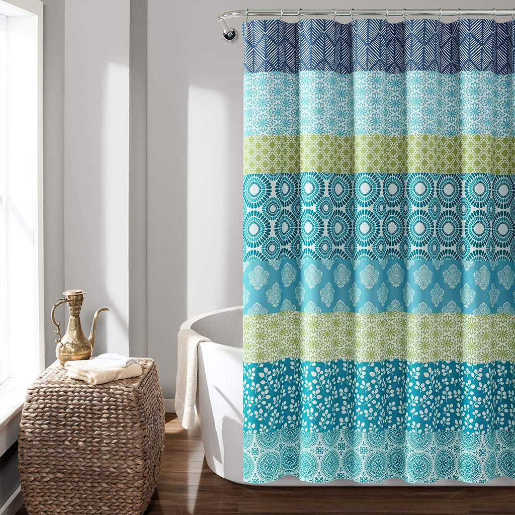 Bohemian Stripe Shower Curtain 72" W X 72" L Blue & Green - Bathroom Curtain - Striped Shower Curtain - Boho Decor - Fabric Shower Curtains