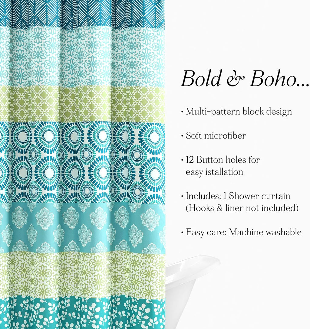 Bohemian Stripe Shower Curtain 72" W X 72" L Blue & Green - Bathroom Curtain - Striped Shower Curtain - Boho Decor - Fabric Shower Curtains