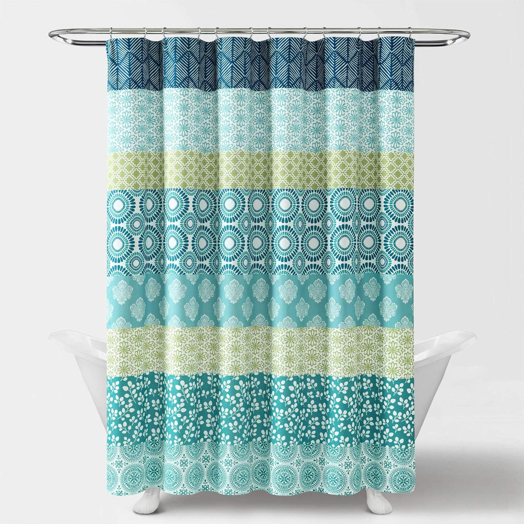 Bohemian Stripe Shower Curtain 72" W X 72" L Blue & Green - Bathroom Curtain - Striped Shower Curtain - Boho Decor - Fabric Shower Curtains
