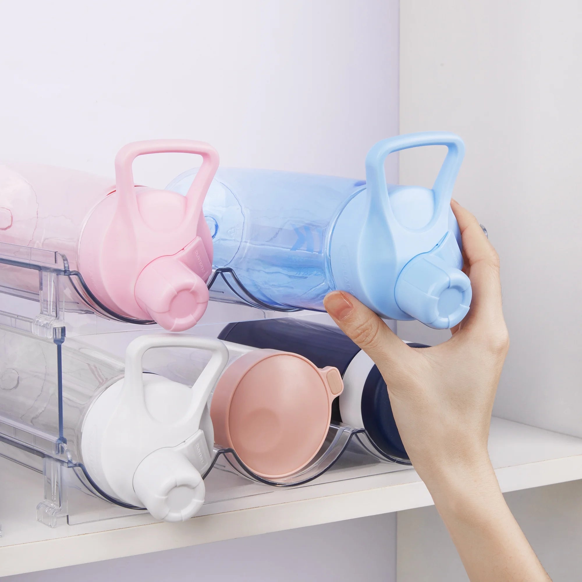 4 Pack Stackable Bottle Holder Storage Rack, Plastic Water Bottle Organizer, Clear